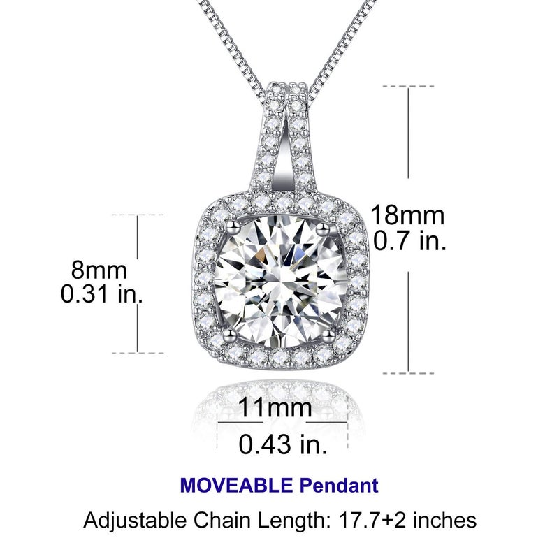 SBLING Platinum Plated Cubic Zirconia Cushion Shape Halo Pendant Necklace - Image 5